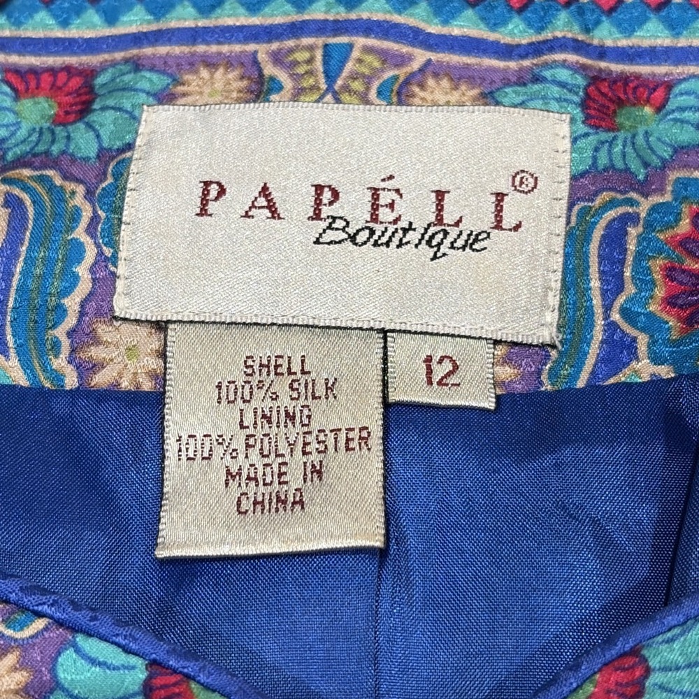 Adrianna Papell Boutique Silk Button Up Blouse Women Size 12 Blue Floral Vintage - Picture 8 of 9